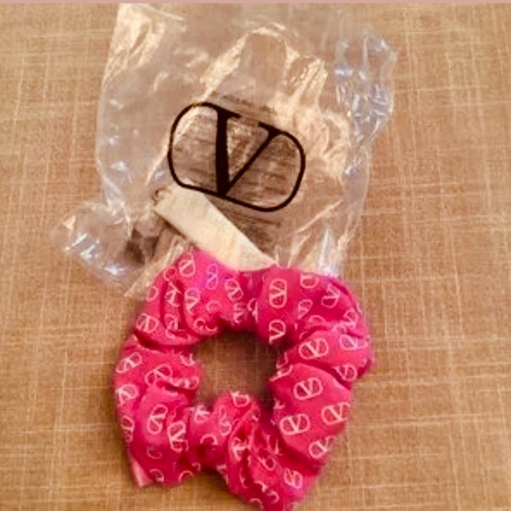 Valentino Novelty Pink Logo Hair Scrunchie